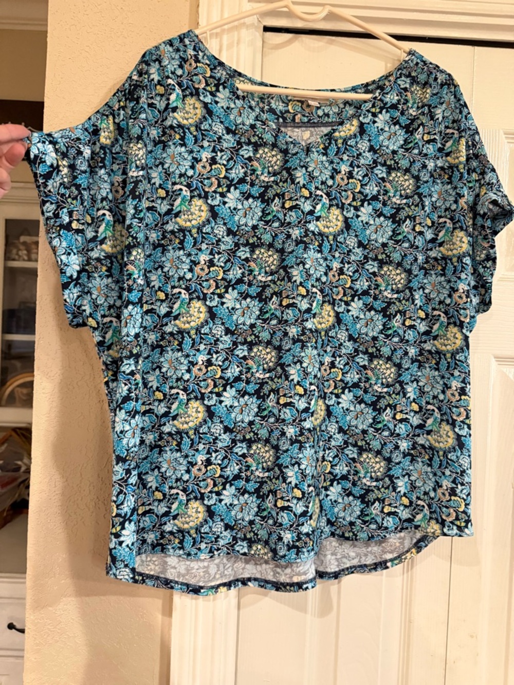 LOFT Blue Floral Short Sleeve Blouse